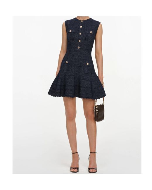 Self-Portrait Blue Sleeveless Textured Knit Mini Dress
