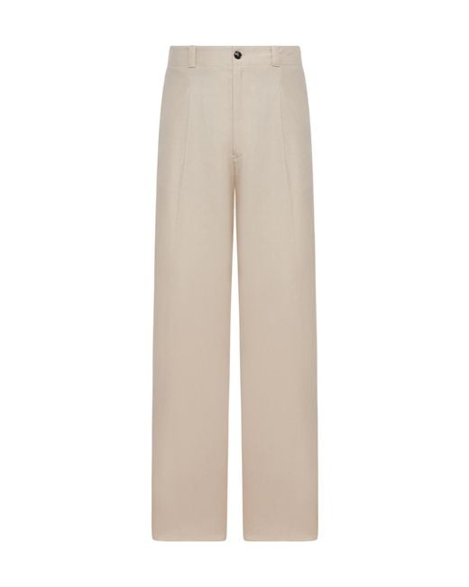 Giorgio Armani Natural Pleated Straight-Leg Trousers for men