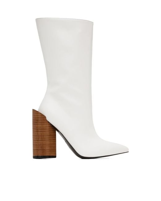 Pushbutton White Heart Pointed Boots