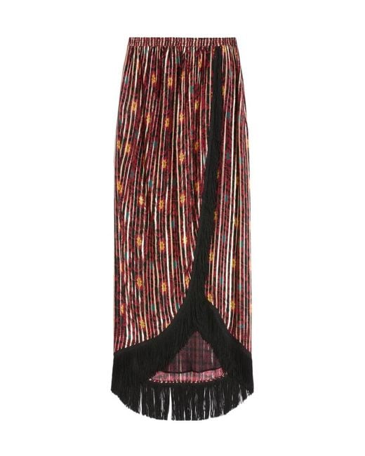 Valentino Purple Fringed Floral-Print Maxi Skirt