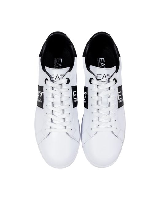 EA7 White Logo Printed Low-Top Sneakers for men