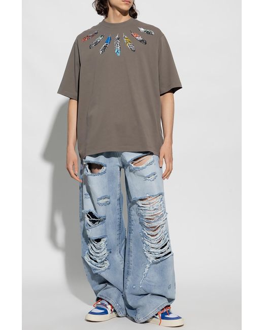 Marcelo Burlon Gray Feathers Detail T-Shirt for men