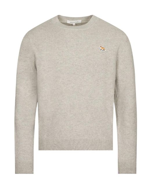Maison Kitsuné White Maison Kitsuné Fox Patch Knitted Jumper for men
