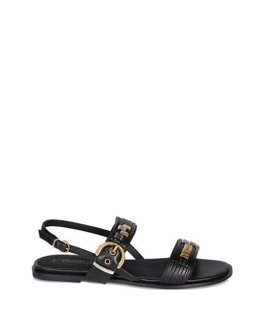 Pinko Black Logo Detailed Buckle Fastened Sandals