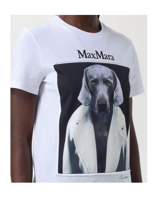 Max Mara White Cipria Graphic Printed Crewneck T-Shirt