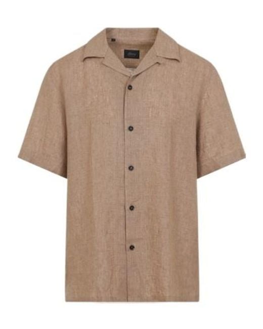 Brioni Brown Short-Sleeve Linen Shirt for men