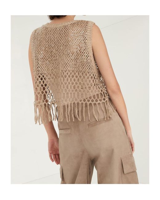 Brunello Cucinelli Natural Fringed Knit Cropped Top