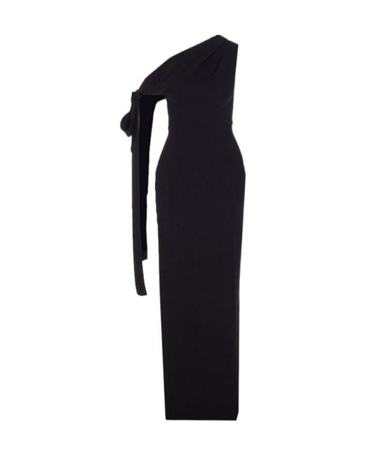 Solace London Black Irina Scarf-Detail Crepe Gown