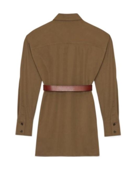 Saint Laurent Brown Belted Buttoned Coat