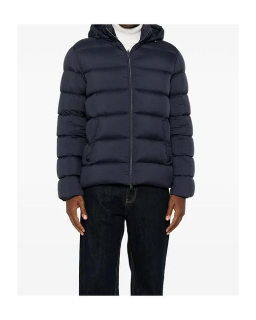 Herno Blue Quilted Hooded Jacket for men