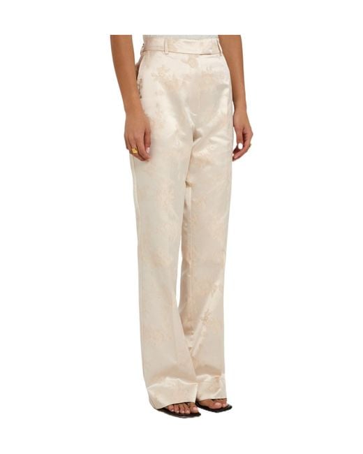 Ganni Natural Patterned Satin Trousers