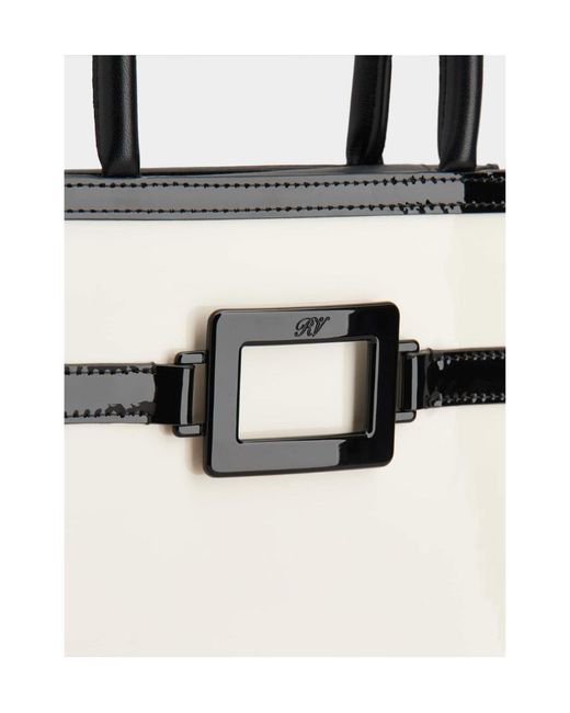 Roger Vivier White Belle Vivier Voyage Lacquered Buckle Mini Tote Bag
