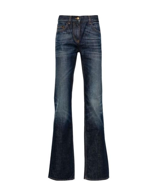 Palm Angels Blue Logo-Embroidered Whiskering Effect Jeans