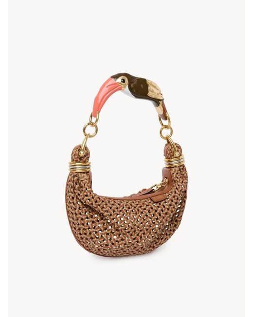 Chloé White Small Bracelet Bird-Handle Woven Tote Bag