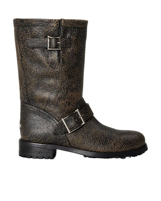 Jimmy Choo Brown Leather Mid-Calf Biker Boot