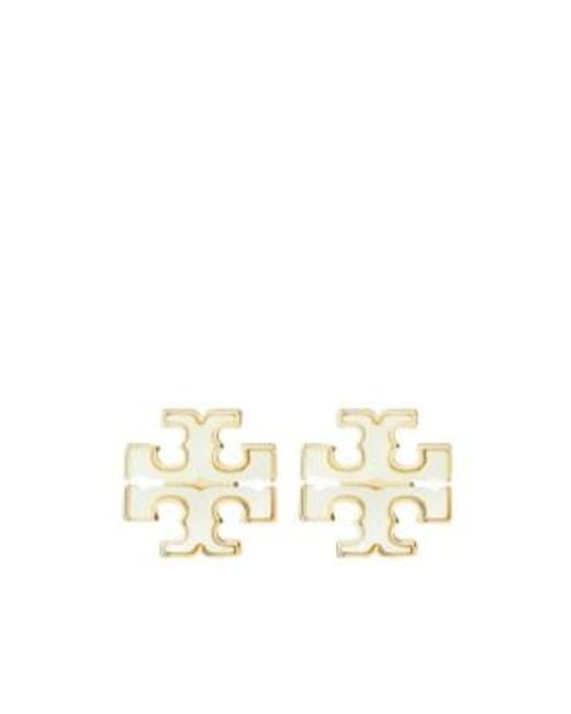 Tory Burch White Kira Stud Earrings
