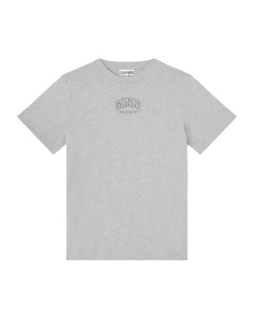 Ganni Gray Logo Relaxed-Fit T-Shirt