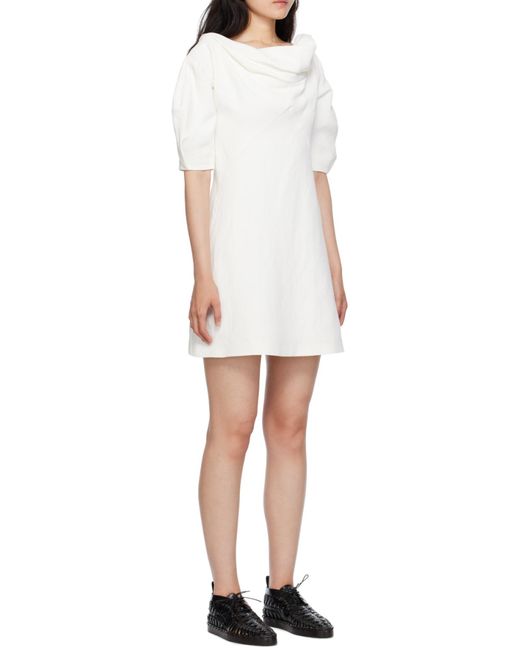 Jil Sander White Ruched Short-Sleeved Mini Dress