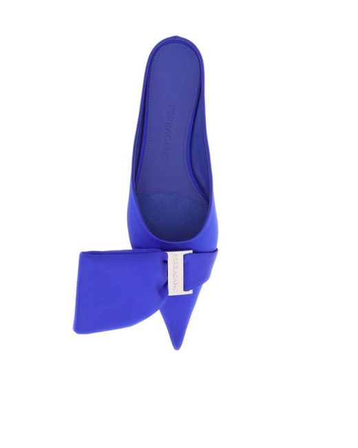 Ferragamo Blue Single Bow Muller Shoes