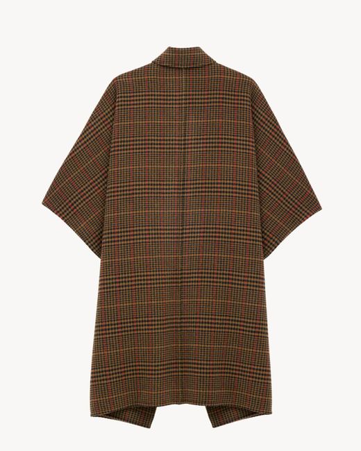 Saint Laurent Brown Plaid Short-Sleeved Cape