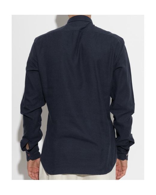 Kiton Blue Collared Long-Sleeved Shirt for men