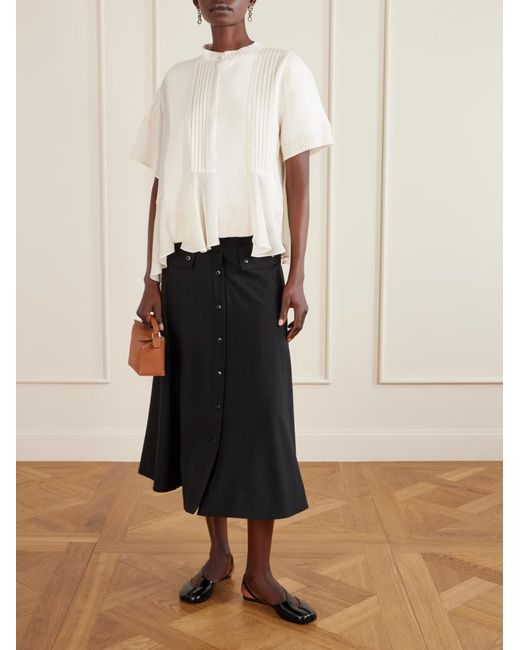 Sacai White Patchwork Ruffled Chiffon Cotton Blend Top