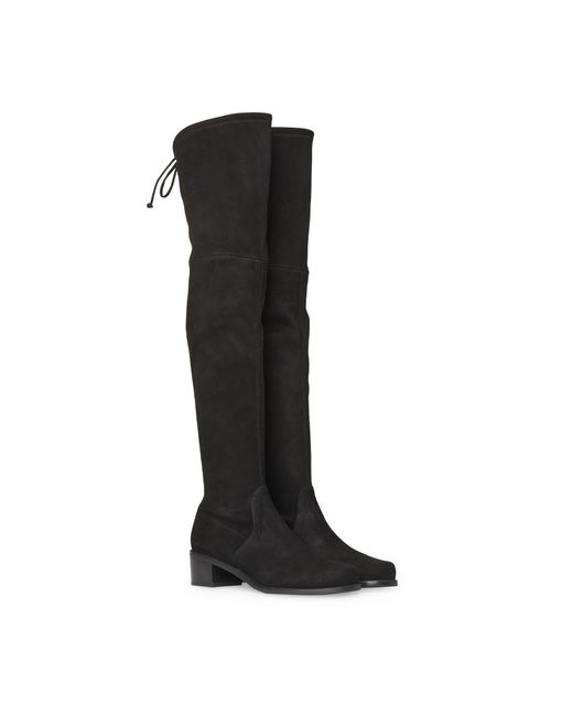 Stuart Weitzman Black Logo Knee-High Suede Boots