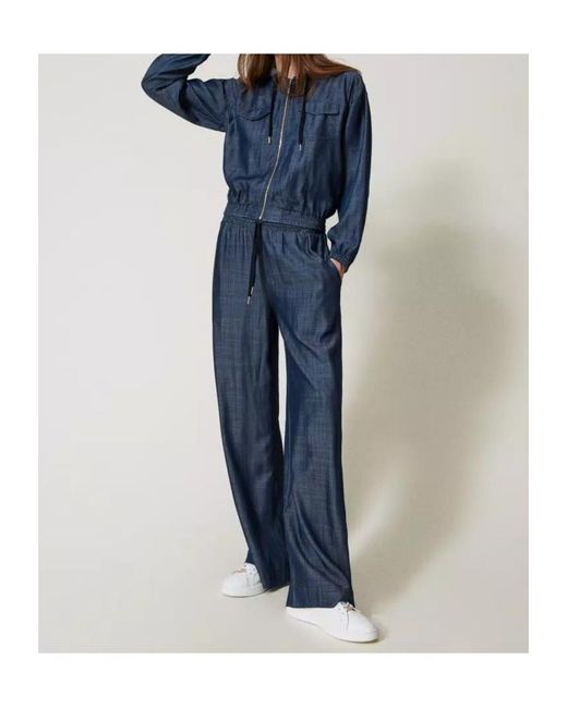 Twinset Blue Hooded Denim Jacket