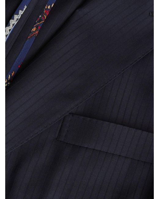 Etro Blue Pinstriped Double-Breasted Blazer for men