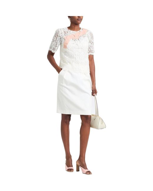 Dolce & Gabbana White Solid-Color Short-Sleeve Lace Top
