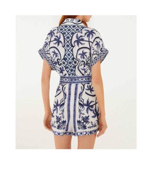 Farm Rio Blue Short-Sleeved Jumpsuit