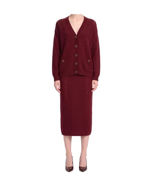Alessandra Rich Red Lace-Knit Midi Skirt