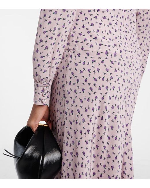 Alessandra Rich Purple Floral Lace-Trimmed Silk Midi Dress