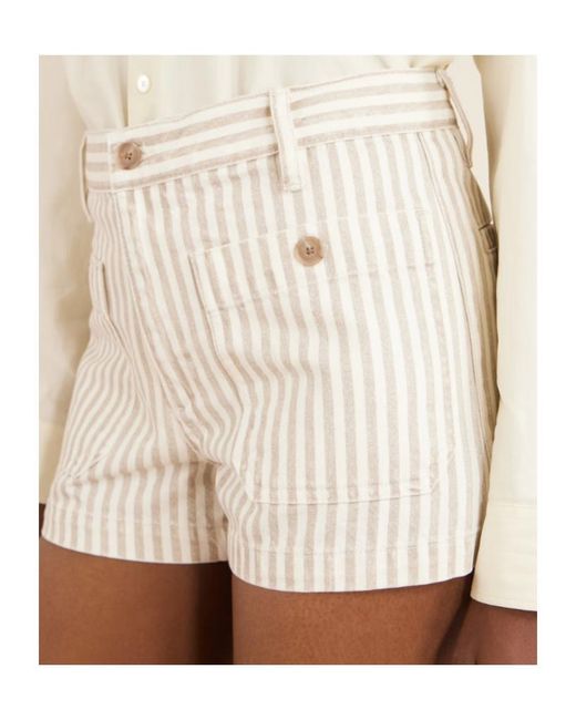 FRAME Natural The Cruise Striped Cotton Denim Shorts