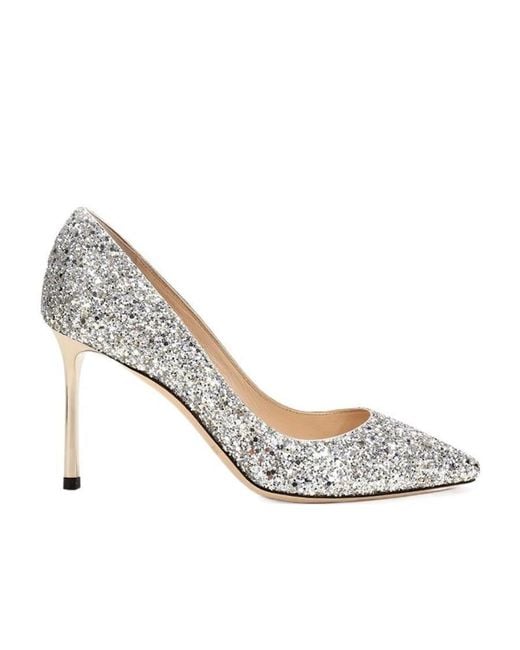 Jimmy Choo White Romy 85 Series Sequined High Heels