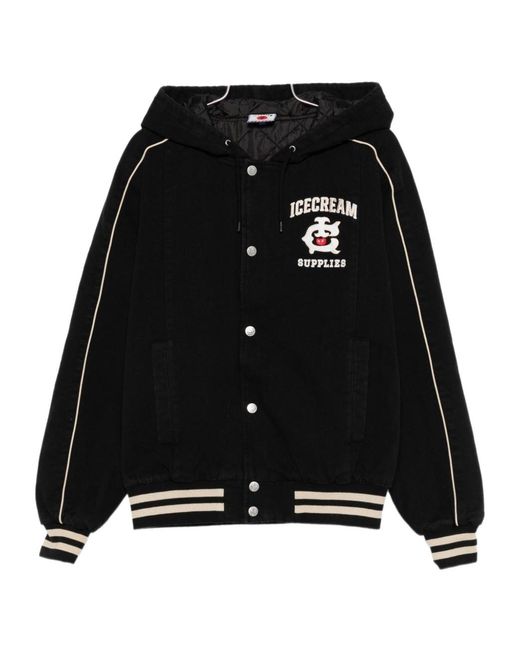 ICECREAM Men's Black Hooded Graphic Kacket