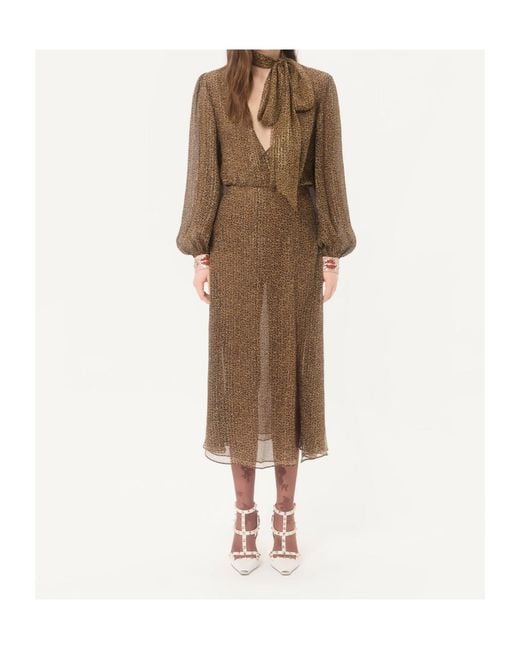Valentino Brown Fauve Éclat Printed Midi Dress