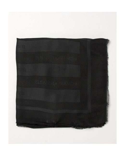 Elisabetta Franchi Black Jacquard Striped Square Scarf