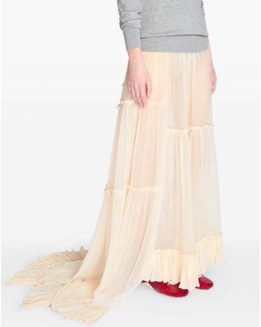 Dries Van Noten Natural Asymmetric Hem Ruffled Skirt