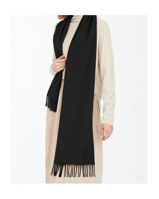 Max Mara Black Monogram-Embroidered Camel Stole
