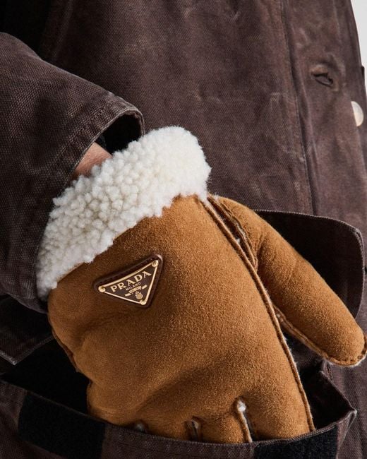Prada Metallic Suede Sheepskin Gloves
