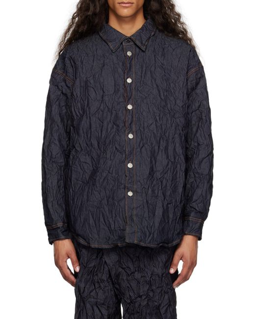 Acne Blue Crinkled Denim Shirt Jacket for men