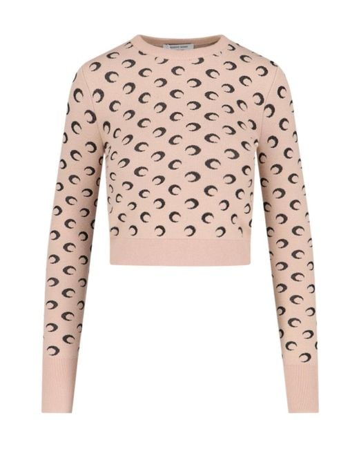 MARINE SERRE Pink Moon Jacquard Cropped Jumper