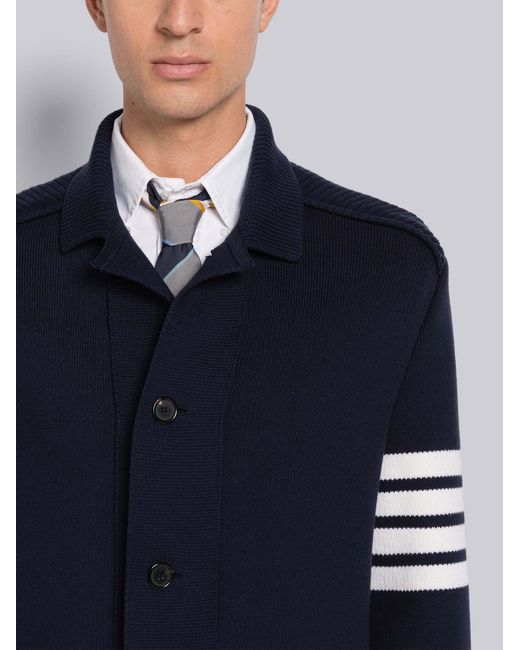 Thom Browne Blue 4-Bar Knitted Longline Cardigan for men
