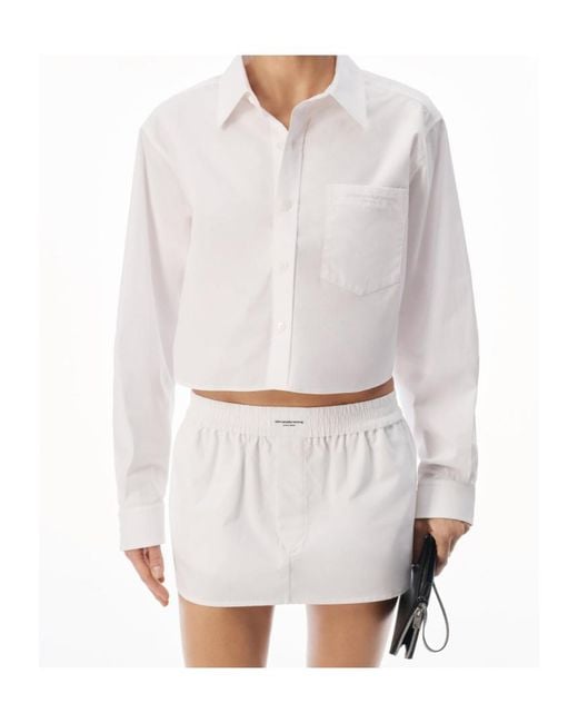Alexander Wang White Cropped Logo-Embroidered Shirt