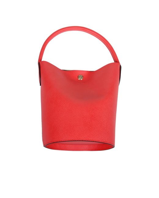 Longchamp Red Épure Logo Embossed Small Bucket Bag