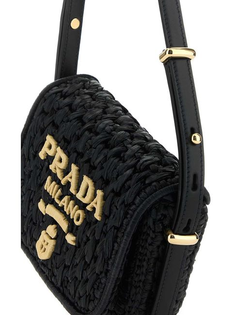 Prada Black Foldover Top Woven Shoulder Bag