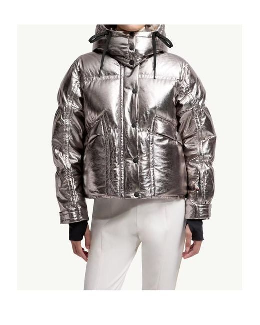 Moncler Gray Grenoble Metallic Hooded Down Ski Jacket