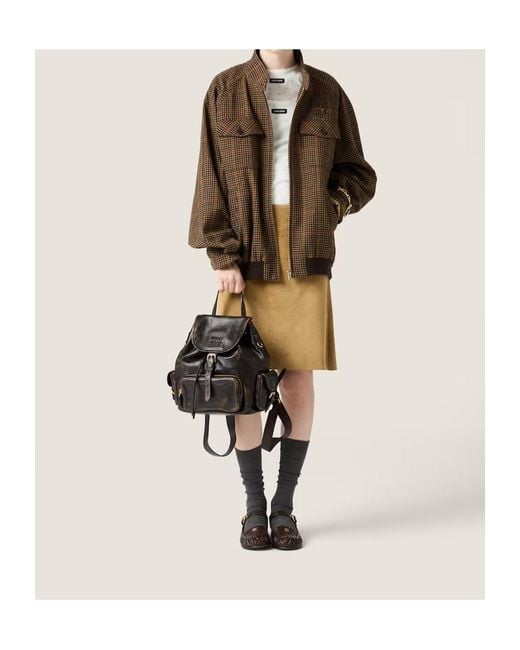 Miu Miu Brown Virgin Wool Houndstooth Jacket