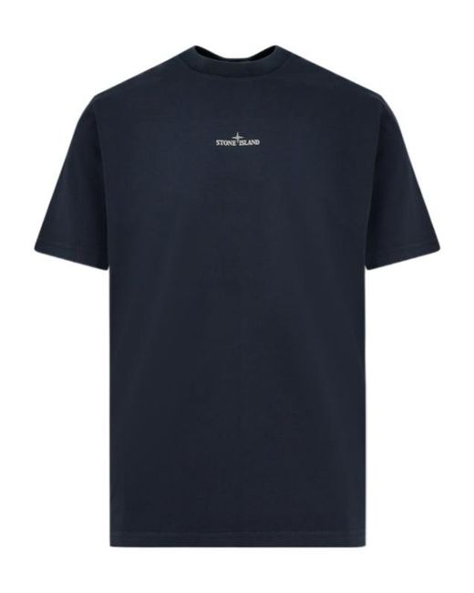 Stone Island Blue Logo Printed Crewneck T-Shirt for men